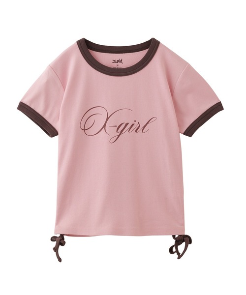 X-girl(エックスガール)の「SCRIPT LOGO DRAWSTRING RINGER BABY TEE(Tシャツ/カットソー・レディース・ブラック/オリーブ/ピンク・S/M)」の19枚目の写真