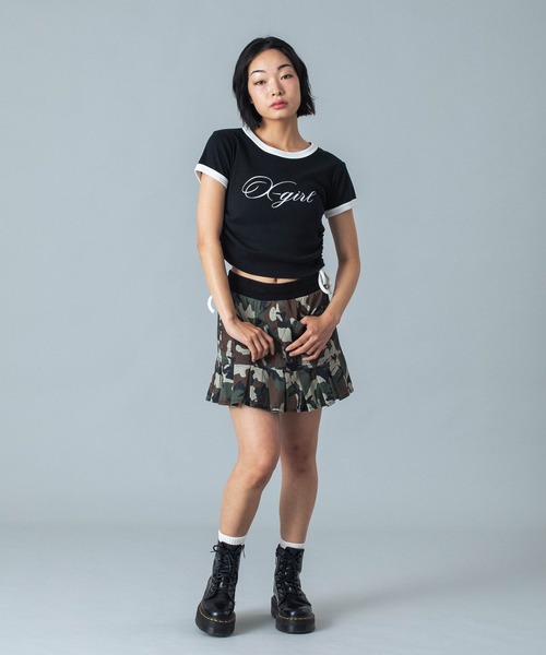 X-girl(エックスガール)の「SCRIPT LOGO DRAWSTRING RINGER BABY TEE(Tシャツ/カットソー・レディース・ブラック/オリーブ/ピンク・S/M)」の14枚目の写真