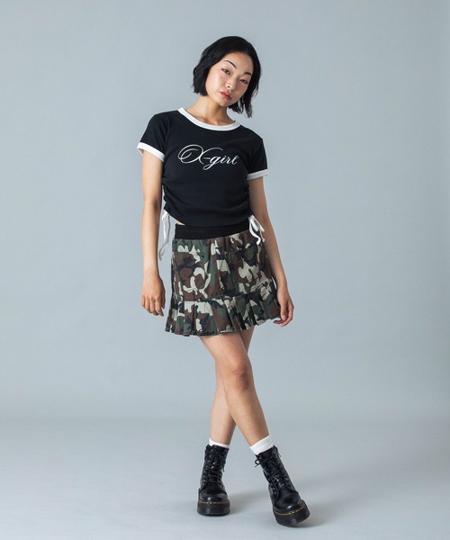 X-girl(エックスガール)の「SCRIPT LOGO DRAWSTRING RINGER BABY TEE(Tシャツ/カットソー・レディース・ブラック/オリーブ/ピンク・S/M)」の15枚目の写真