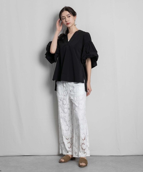 SHIPS チャコールグレー Vネック バルーンスリーブ ブラウス バルーンスリーブVネックブラウス｜J'aDoRe JUN ONLINE OUTLET