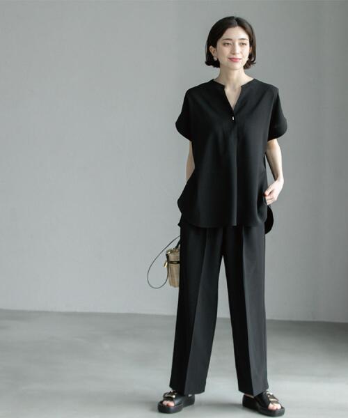 OPAQUE.CLIP（オペークドットクリップ）の「《6色展開/丈が選べる》美脚イージーワイドパンツ/セットアップ対応【ストレッチ/洗濯機洗い可/防シワ】（その他パンツ・レディース・ブラック/ライトベージュ/ダークブラウン/グリーン系その他5/ブルー系その他/ベージュ系7・36/38/40/01/02/42/03/34）」の8枚目の写真