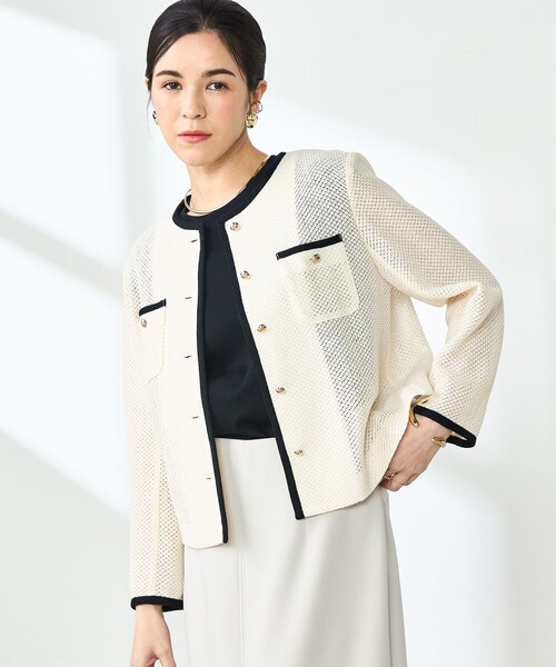 セール】ウォッシャブルラッセルカーデジャケット（ノーカラー