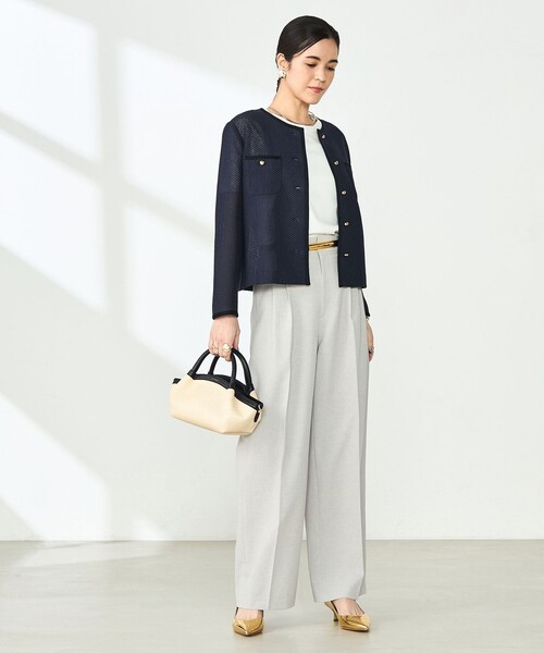 セール】ウォッシャブルラッセルカーデジャケット（ノーカラー