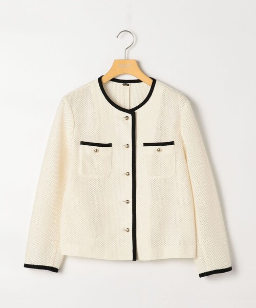 NOLLEY'S Sophiノーカラージャケット、ツイード、金ボタン、ラメ セール】ウォッシャブルラッセルカーデジャケット（ノーカラー