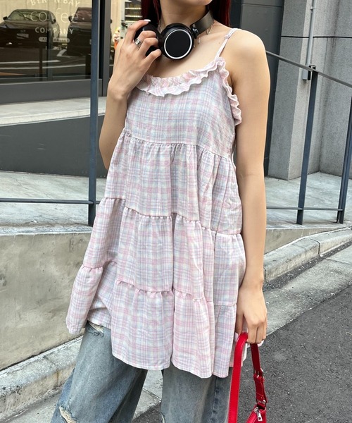 almo(アルモ)の「OP チェックティアードミニワンピース(se)(ワンピース・レディース・イエロー/ピンク・FREE)」の1枚目の写真
