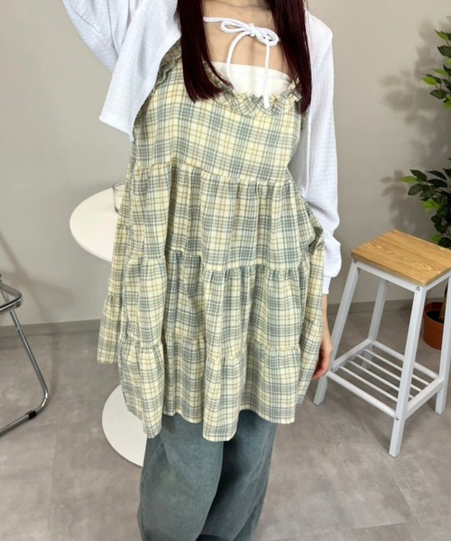 almo(アルモ)の「OP チェックティアードミニワンピース(se)(ワンピース・レディース・イエロー/ピンク・FREE)」の2枚目の写真