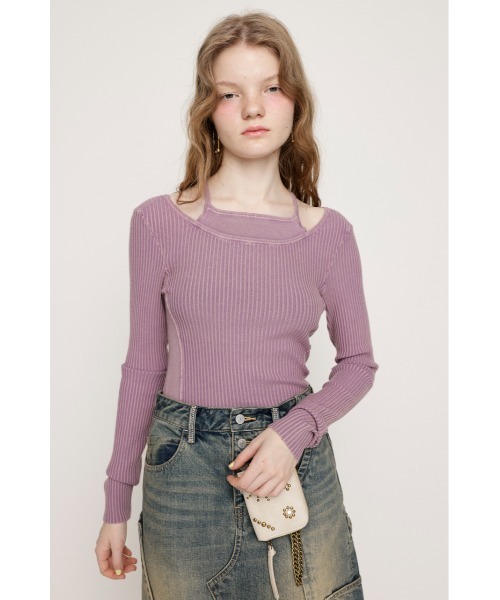 セール】コード刺繍風 モックネックニットトップス/TOPS（ニット