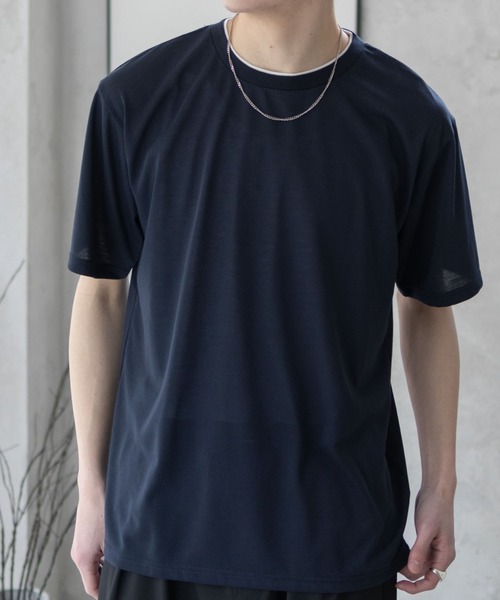 NAVY(ネイビー)の「NAVY 天竺クルーレイヤーTシャツ(Tシャツ/カットソー・メンズ・グレイッシュベージュ/ネイビー/ホワイト・S/M/L/XL/XXL)」の2枚目の写真