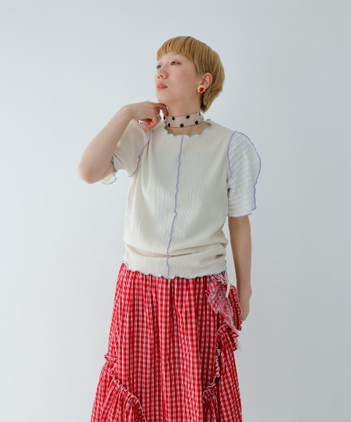 unica(ユニカ)の「ジョイントドロストT(Tシャツ/カットソー・レディース・オフホワイト/ブラック・FREE)」の6枚目の写真