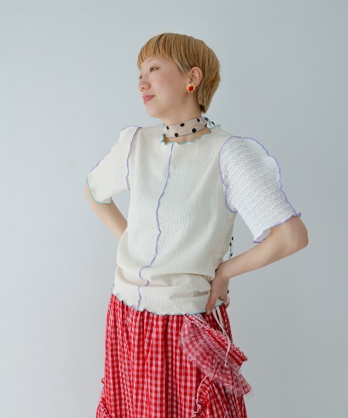unica(ユニカ)の「ジョイントドロストT(Tシャツ/カットソー・レディース・オフホワイト/ブラック・FREE)」の7枚目の写真