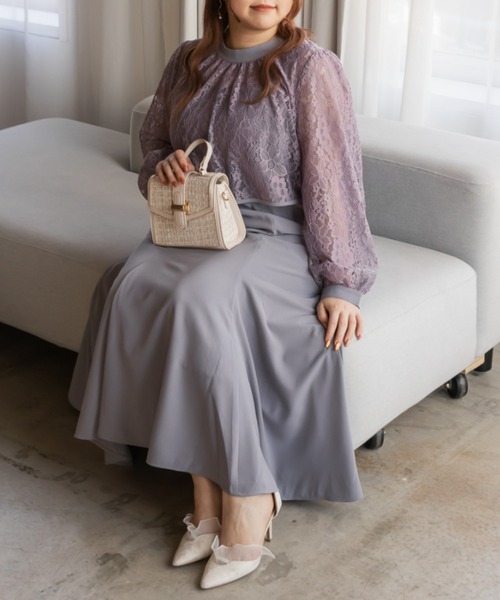 CLETTE(クレット)の「レーストップス付き2WAYワンピースドレス(ドレス・レディース・ネイビー/ラベンダー/ブラック・LL/3L/4L)」の3枚目の写真