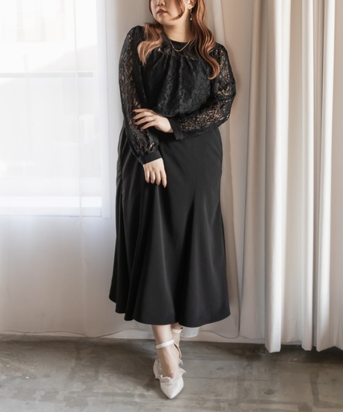 CLETTE(クレット)の「レーストップス付き2WAYワンピースドレス(ドレス・レディース・ネイビー/ラベンダー/ブラック・LL/3L/4L)」の2枚目の写真