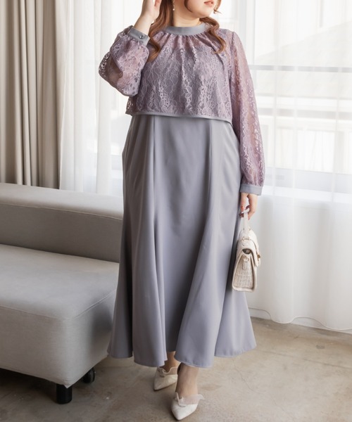 CLETTE(クレット)の「レーストップス付き2WAYワンピースドレス(ドレス・レディース・ネイビー/ラベンダー/ブラック・LL/3L/4L)」の12枚目の写真