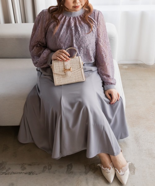 CLETTE(クレット)の「レーストップス付き2WAYワンピースドレス(ドレス・レディース・ネイビー/ラベンダー/ブラック・LL/3L/4L)」の11枚目の写真
