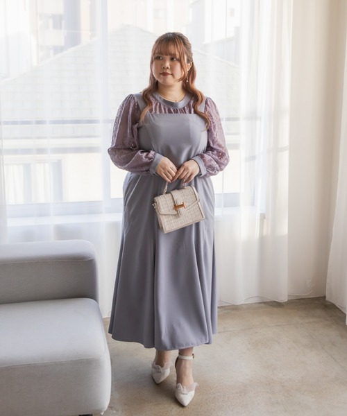 CLETTE(クレット)の「レーストップス付き2WAYワンピースドレス(ドレス・レディース・ネイビー/ラベンダー/ブラック・LL/3L/4L)」の17枚目の写真