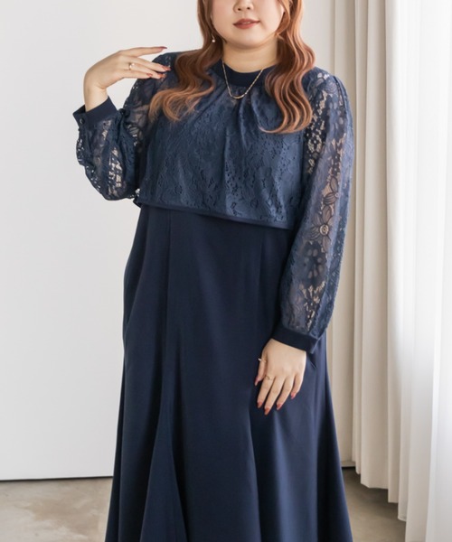 CLETTE(クレット)の「レーストップス付き2WAYワンピースドレス(ドレス・レディース・ネイビー/ラベンダー/ブラック・LL/3L/4L)」の10枚目の写真