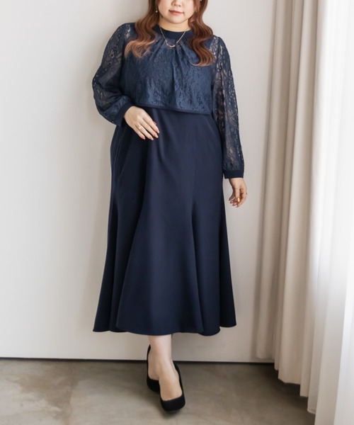 CLETTE(クレット)の「レーストップス付き2WAYワンピースドレス(ドレス・レディース・ネイビー/ラベンダー/ブラック・LL/3L/4L)」の8枚目の写真