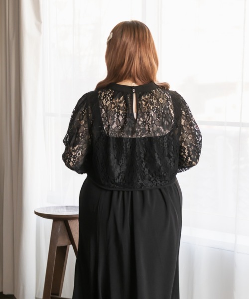 CLETTE(クレット)の「レーストップス付き2WAYワンピースドレス(ドレス・レディース・ネイビー/ラベンダー/ブラック・LL/3L/4L)」の6枚目の写真