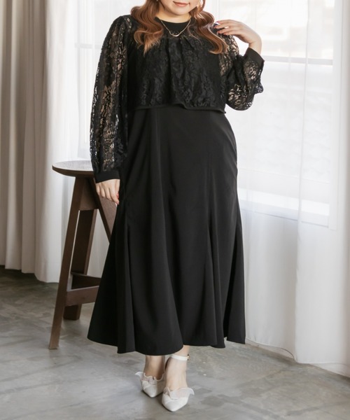 CLETTE(クレット)の「レーストップス付き2WAYワンピースドレス(ドレス・レディース・ネイビー/ラベンダー/ブラック・LL/3L/4L)」の4枚目の写真