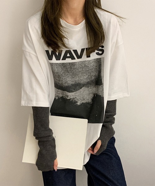 Miniministore（ミニミニストア）の「ロングtシャツ ビッグシルエットTシャツ半袖半袖（Tシャツ/カットソー・レディース・ダークグレー/ホワイト/ブルーグリーン・M/XL/L）」の2枚目の写真