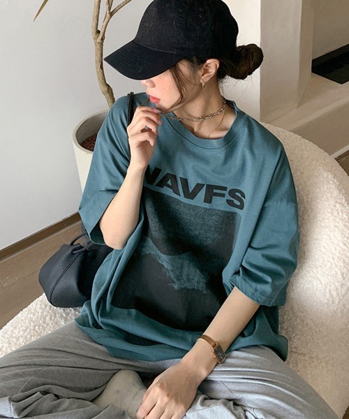 Miniministore（ミニミニストア）の「ロングtシャツ ビッグシルエットTシャツ半袖半袖（Tシャツ/カットソー・レディース・ダークグレー/ホワイト/ブルーグリーン・M/XL/L）」の4枚目の写真