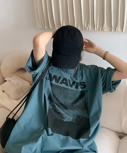 Miniministore（ミニミニストア）の「ロングtシャツ ビッグシルエットTシャツ半袖半袖（Tシャツ/カットソー・レディース・ダークグレー/ホワイト/ブルーグリーン・M/XL/L）」の5枚目の写真