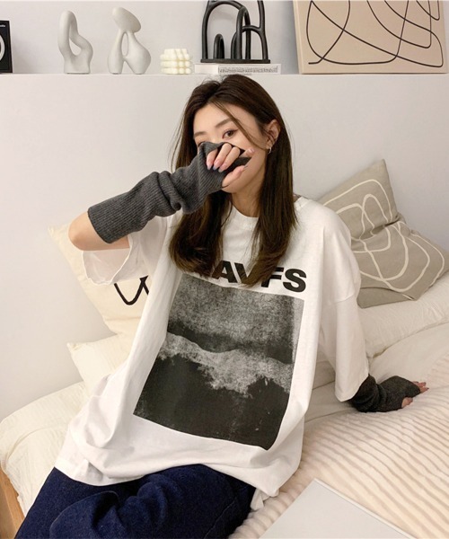 Miniministore（ミニミニストア）の「ロングtシャツ ビッグシルエットTシャツ半袖半袖（Tシャツ/カットソー・レディース・ダークグレー/ホワイト/ブルーグリーン・M/XL/L）」の9枚目の写真