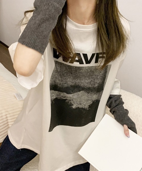 Miniministore（ミニミニストア）の「ロングtシャツ ビッグシルエットTシャツ半袖半袖（Tシャツ/カットソー・レディース・ダークグレー/ホワイト/ブルーグリーン・M/XL/L）」の11枚目の写真