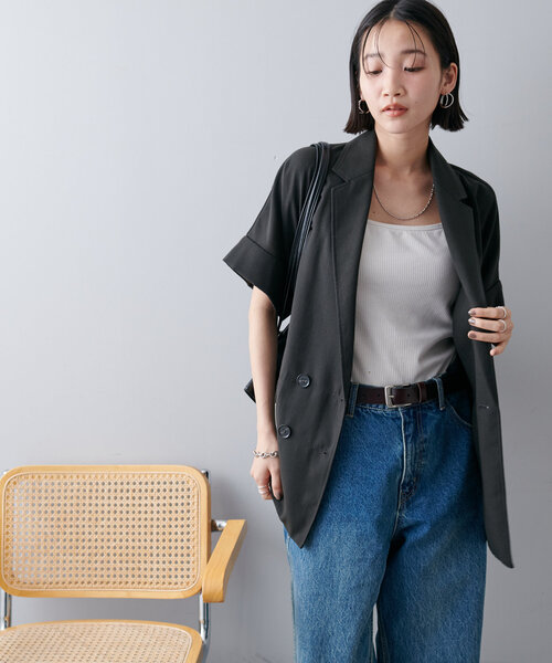 DISCOAT（ディスコート）の「リネンライク半袖シャツジャケット《WEB限定カラーあり》（テーラードジャケット・レディース・チャコールグレー/ライトグレー/ライトベージュ/ベージュ/グレー・FREE）」の22枚目の写真