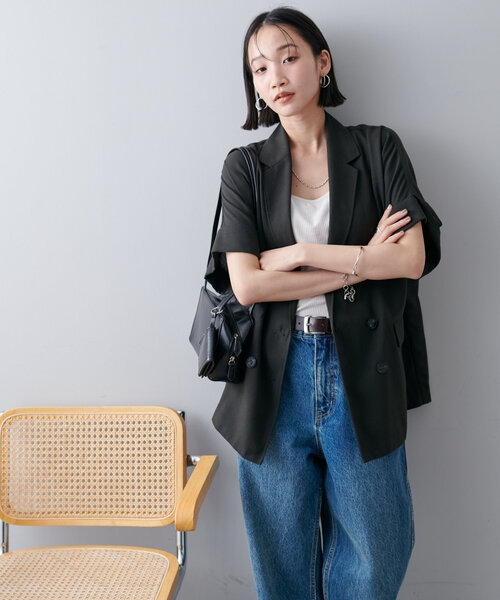 DISCOAT（ディスコート）の「リネンライク半袖シャツジャケット《WEB限定カラーあり》（テーラードジャケット・レディース・チャコールグレー/ライトグレー/ライトベージュ/ベージュ/グレー・FREE）」の21枚目の写真