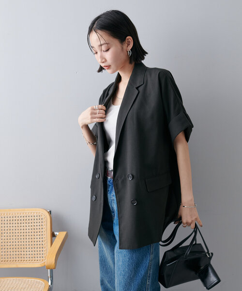 DISCOAT（ディスコート）の「リネンライク半袖シャツジャケット《WEB限定カラーあり》（テーラードジャケット・レディース・チャコールグレー/ライトグレー/ライトベージュ/ベージュ/グレー・FREE）」の20枚目の写真