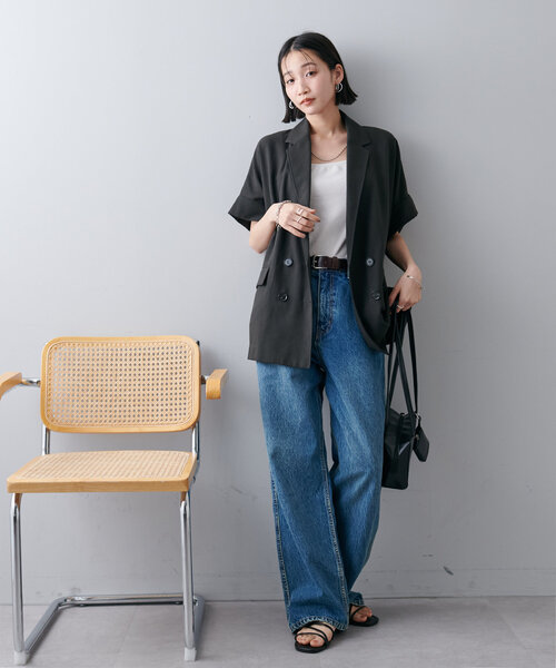 DISCOAT（ディスコート）の「リネンライク半袖シャツジャケット《WEB限定カラーあり》（テーラードジャケット・レディース・チャコールグレー/ライトグレー/ライトベージュ/ベージュ/グレー・FREE）」の19枚目の写真