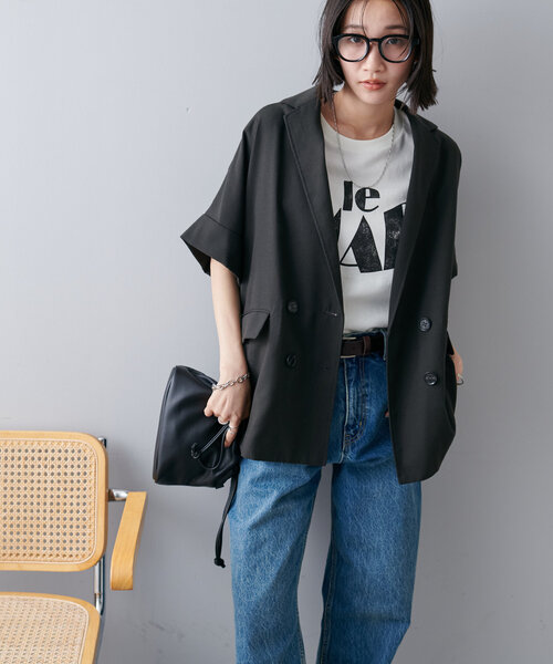 DISCOAT（ディスコート）の「リネンライク半袖シャツジャケット《WEB限定カラーあり》（テーラードジャケット・レディース・チャコールグレー/ライトグレー/ライトベージュ/ベージュ/グレー・FREE）」の17枚目の写真