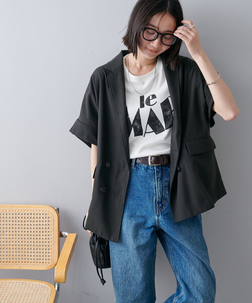 DISCOAT（ディスコート）の「リネンライク半袖シャツジャケット《WEB限定カラーあり》（テーラードジャケット・レディース・チャコールグレー/ライトグレー/ライトベージュ/ベージュ/グレー・FREE）」の16枚目の写真