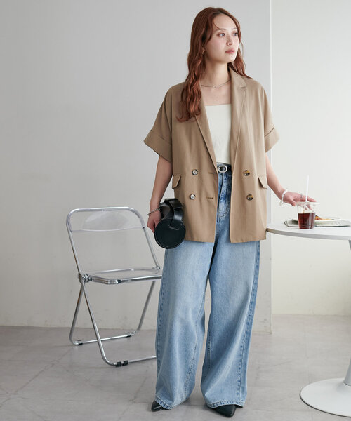 ディスコート リネンライクジャケット半袖 Discoat ジャケット テーラードジャケット リネンライク半袖