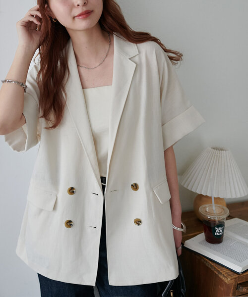 DISCOAT（ディスコート）の「リネンライク半袖シャツジャケット《WEB