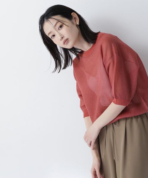 NATURAL BEAUTY BASIC(ナチュラルビューティーベーシック)の「◇シアーフォルムニット(ニット/セーター・レディース・ダークオレンジ/オフホワイト/ブラック・FREE)」の3枚目の写真