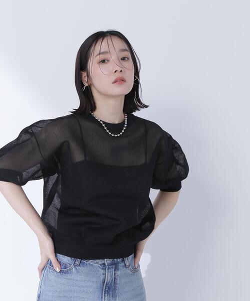 NATURAL BEAUTY BASIC(ナチュラルビューティーベーシック)の「◇シアーフォルムニット(ニット/セーター・レディース・ダークオレンジ/オフホワイト/ブラック・FREE)」の1枚目の写真
