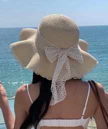 TONE SELECT GOODS（トーンセレクトグッズ）の「pur chouchou/バックリボン レース 麦わら帽子 P4458（ハット）」