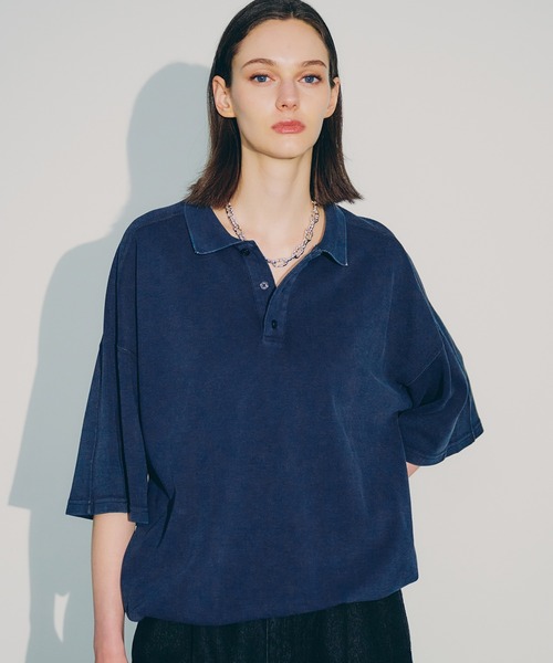 selle glant（セレグランテ）の「SNOW-WASHED KANOKO POLO SHIRT/スノーウォッシュカノコポロシャツ（ポロシャツ・メンズ・ブラック/ネイビー・MEDIUM/SMALL/LARGE）」の2枚目の写真