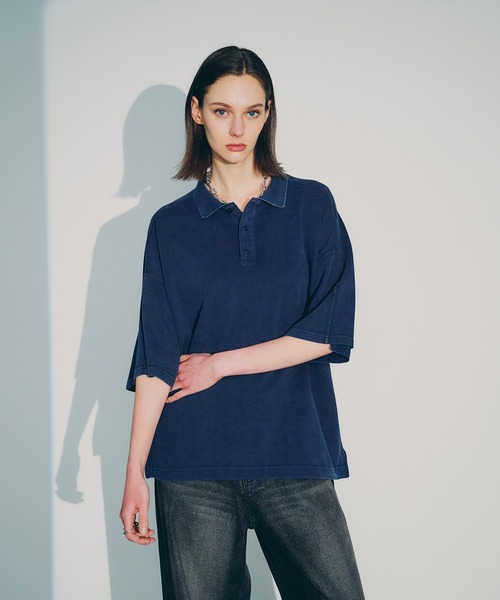 selle glant（セレグランテ）の「SNOW-WASHED KANOKO POLO SHIRT/スノーウォッシュカノコポロシャツ（ポロシャツ・メンズ・ブラック/ネイビー・MEDIUM/SMALL/LARGE）」の4枚目の写真