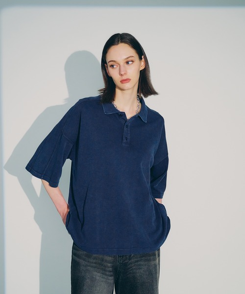 selle glant（セレグランテ）の「SNOW-WASHED KANOKO POLO SHIRT/スノーウォッシュカノコポロシャツ（ポロシャツ・メンズ・ブラック/ネイビー・MEDIUM/SMALL/LARGE）」の5枚目の写真