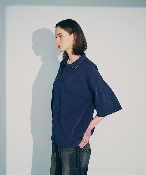 selle glant（セレグランテ）の「SNOW-WASHED KANOKO POLO SHIRT/スノーウォッシュカノコポロシャツ（ポロシャツ・メンズ・ブラック/ネイビー・MEDIUM/SMALL/LARGE）」の6枚目の写真