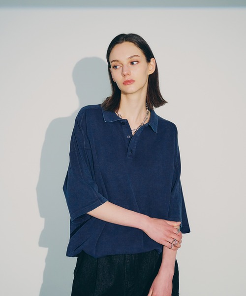 selle glant（セレグランテ）の「SNOW-WASHED KANOKO POLO SHIRT/スノーウォッシュカノコポロシャツ（ポロシャツ・メンズ・ブラック/ネイビー・MEDIUM/SMALL/LARGE）」の8枚目の写真