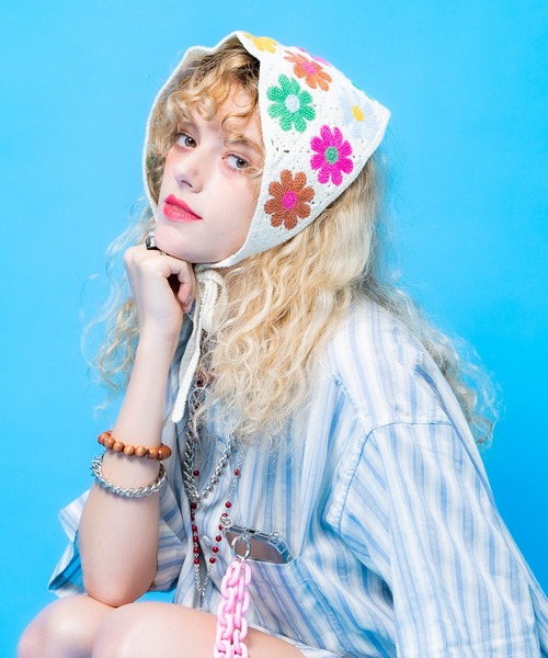 セール】an meets zakka レトロカラフル花柄クロシェニット