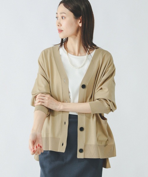 GLOBAL WORK（グローバルワーク）の「スッキレイさらさらVネックカーディガン長袖/288073（カーディガン/ボレロ・レディース・ホワイト×ブラック/ライトグリーン/ブラック系その他/ベージュ系その他/シルバー系その他/サックスブルー/グレイッシュベージュ・LARGE/MEDIUM/SMALL）」の4枚目の写真