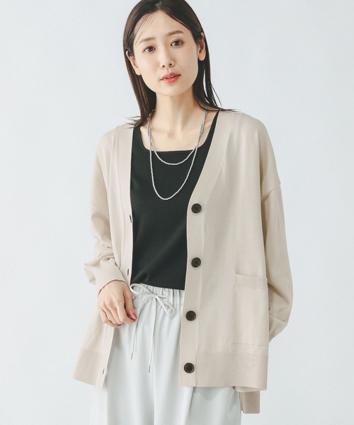 GLOBAL WORK（グローバルワーク）の「スッキレイさらさらVネックカーディガン長袖/288073（カーディガン/ボレロ・レディース・ホワイト×ブラック/ライトグリーン/ブラック系その他/ベージュ系その他/シルバー系その他/サックスブルー/グレイッシュベージュ・LARGE/MEDIUM/SMALL）」の5枚目の写真