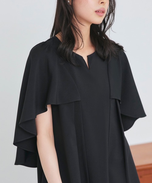 RUIRUE BOUTIQUE（ルイルエブティック）の「洗える ストレッチ ｜ バックテール ケープ ワンピース ｜ レディース おしゃれ きれいめ リゾート 休日コーデ 二の腕カバー 冷房対策 Aラインワンピース リゾートワンピ（ワンピース・レディース・グレー/ブラック/イエロー・S/M/L/LL）」の10枚目の写真