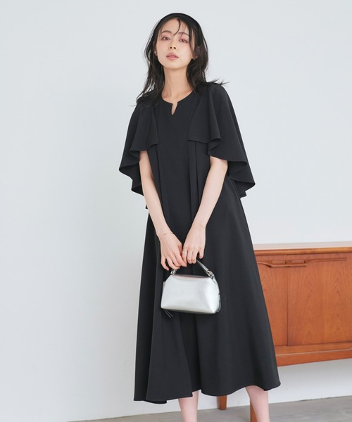 RUIRUE BOUTIQUE（ルイルエブティック）の「洗える ストレッチ ｜ バックテール ケープ ワンピース ｜ レディース おしゃれ きれいめ リゾート 休日コーデ 二の腕カバー 冷房対策 Aラインワンピース リゾートワンピ（ワンピース・レディース・グレー/ブラック/イエロー・S/M/L/LL）」の11枚目の写真