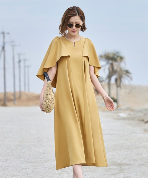 RUIRUE BOUTIQUE（ルイルエブティック）の「洗える ストレッチ ｜ バックテール ケープ ワンピース ｜ レディース おしゃれ きれいめ リゾート 休日コーデ 二の腕カバー 冷房対策 Aラインワンピース リゾートワンピ（ワンピース・レディース・グレー/ブラック/イエロー・S/M/L/LL）」の14枚目の写真